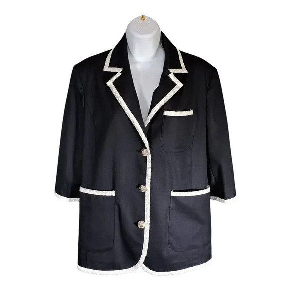 Ava Molli Wool Top Jacket 3/4 Sleeve Button Front Black White Womens Small - Picture 3 of 8